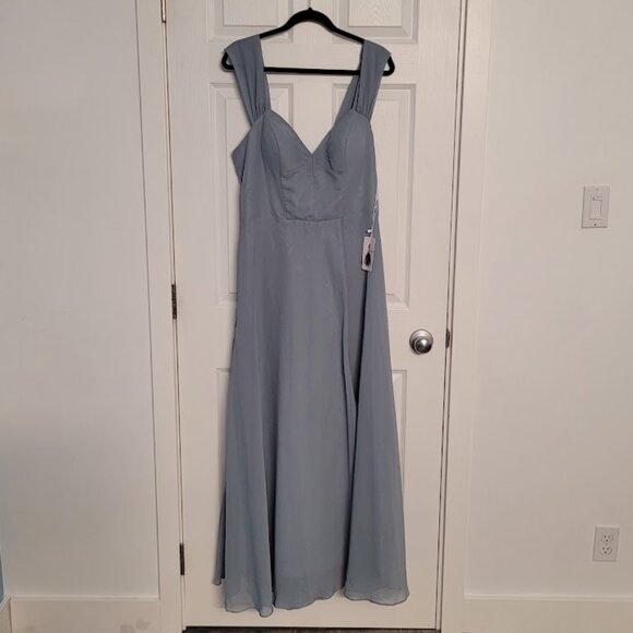 Women Long Maxi gown dress formal bride Prom Gala- Fits Size 14- Dusty Blue/grey - Picture 1 of 9